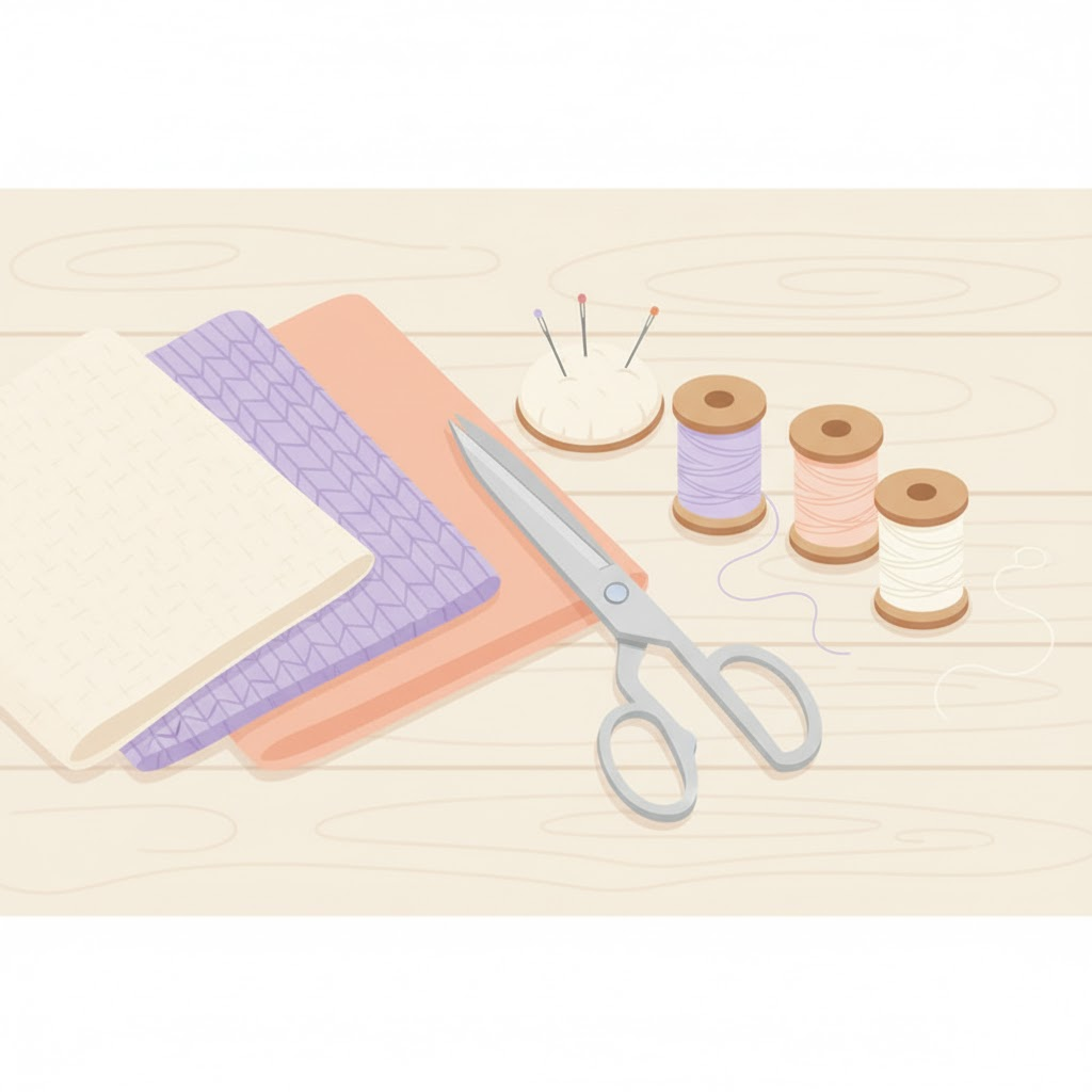 tecidos, tesoura, linhas e agulhas